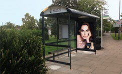 view of installed Metro bus shelter with public seating.