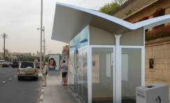 view of Trueform's first solar powered air conditioned waiting shelter.