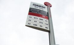 close up of a bus stop sign installed by Trueform.