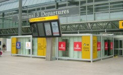 digital flight information outside Terminal 3 Depatures at Heathrow airport.