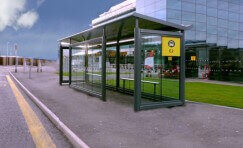 view of a bus shelter that has been designed to withstand a blast.