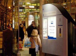 view of someone using a display totem.