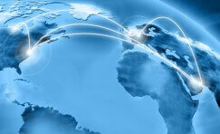 picture of a globe with connections between countries to represent Trueform's global presence.
