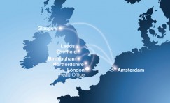 map of UK and part of Europe with Trueform's locations highlighted on the map.