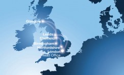 map of UK with Trueform's UK locations highlighted on the map.