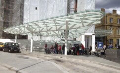 view of installed Kings Cross Station canopy.