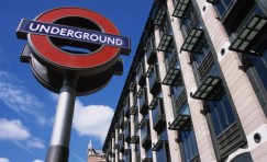 view of a type c roundel installed with a building to the right.