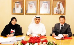 Bahrain Minister of Transportation, Undersecretary, Land Transportation & Post signing Bahrain transport contract.
