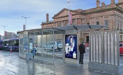 view of an installed Discovery Diffusion bus shelter.