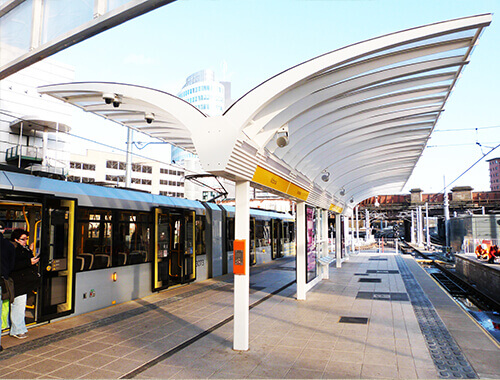 view of platform waiting shelter at Greater Manchester.