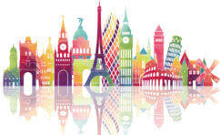 colourful landmarks from different european countries.
