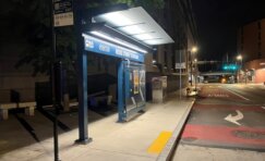Trueform’s modern glass Bus Rapid Transit (BRT) shelter in downtown Pittsburgh, as featured on CBS News, showcasing sustainable design and smart technology.