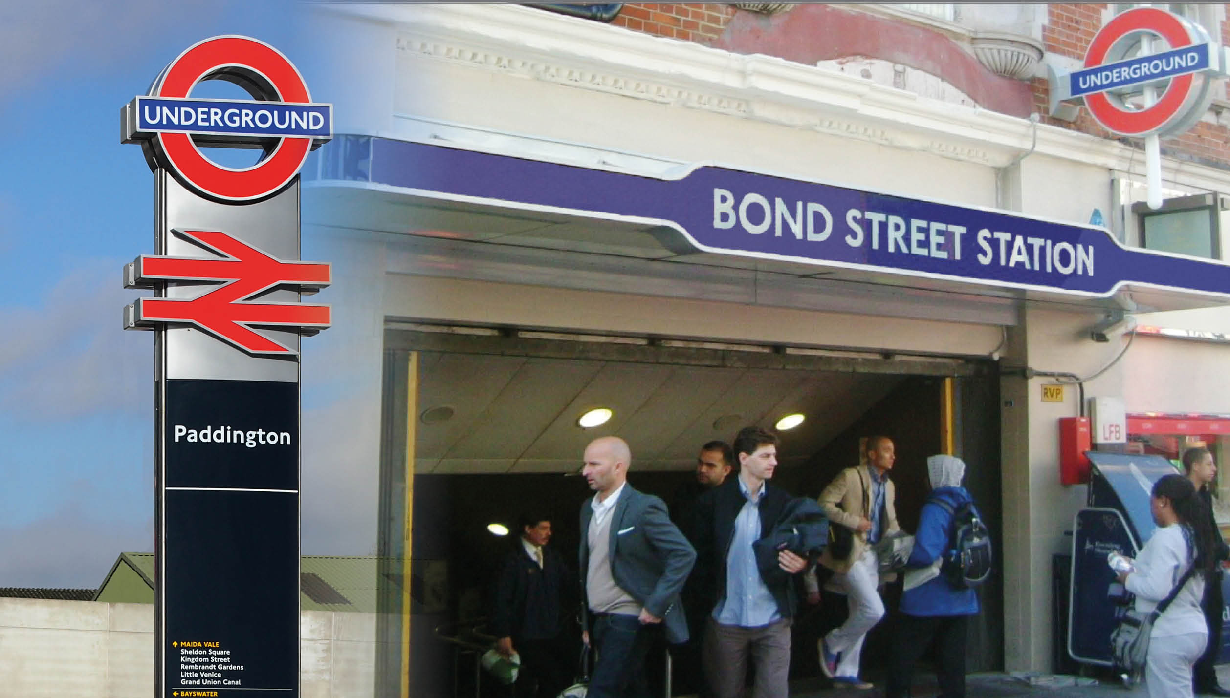 Bond Street Tube Station signage and Paddington Station totem by rail signage manufacturer UK Trueform